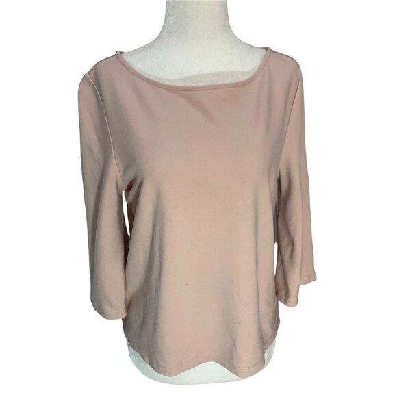 𝅺halogen Removable Feather Ostrich Sleeve Trim Ponte Top Blush Sz S - Picture 3 of 11